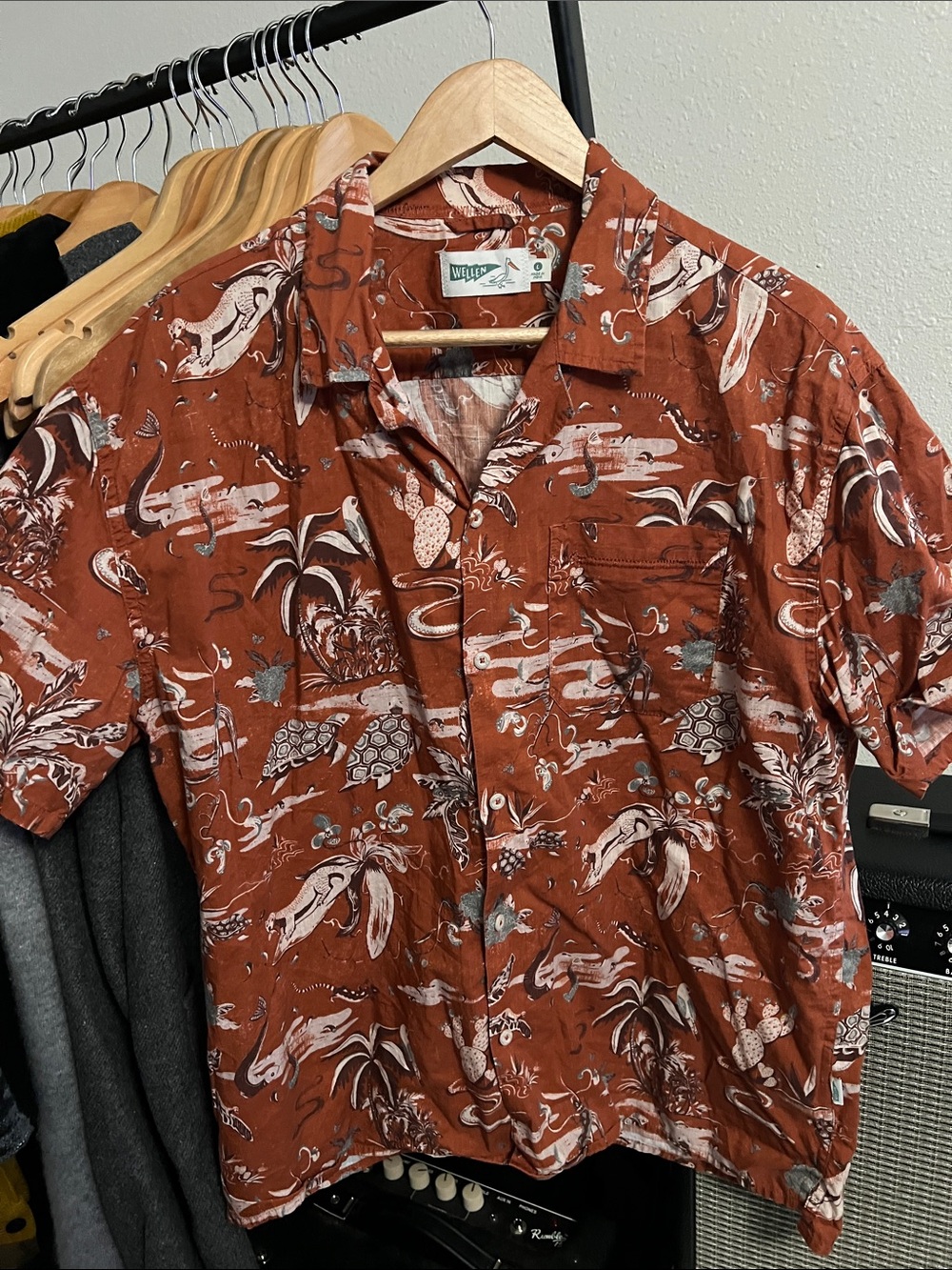 Elle Rust Tropical Print Short-Sleeve Button-Down Shirt